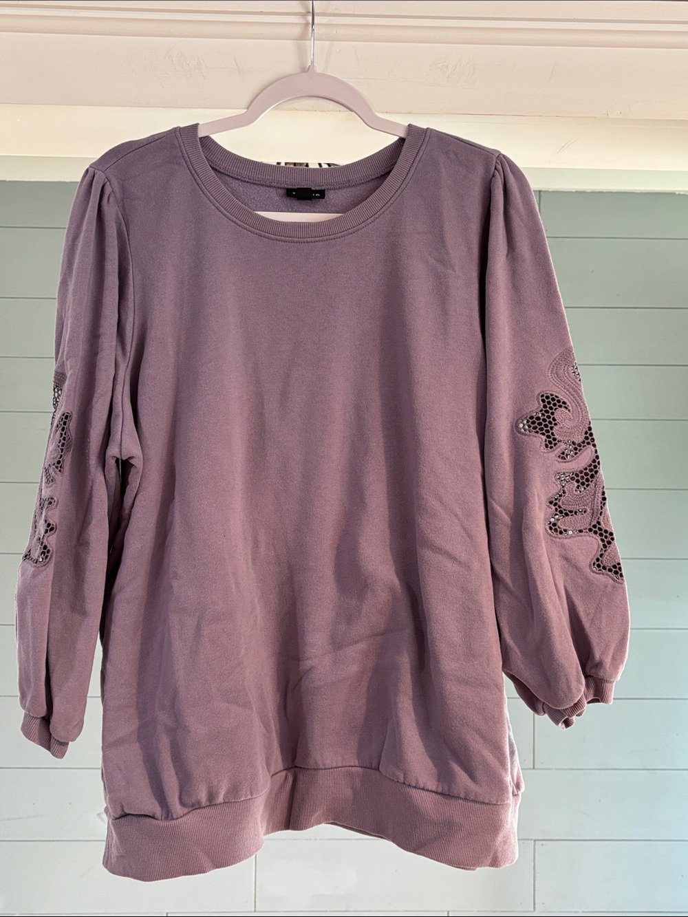 torrid‎ Lavender Pullover Sweatshirt with Cutout Embroidered Sleeves